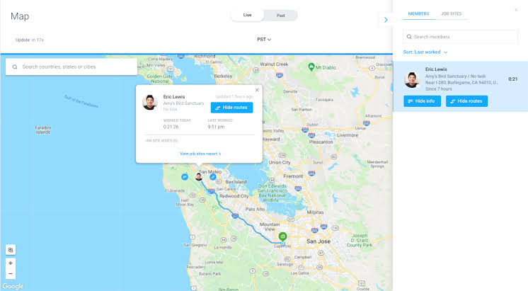 Hubstaff Real-Time Route and Fleet Breadcrumb Tracking Map